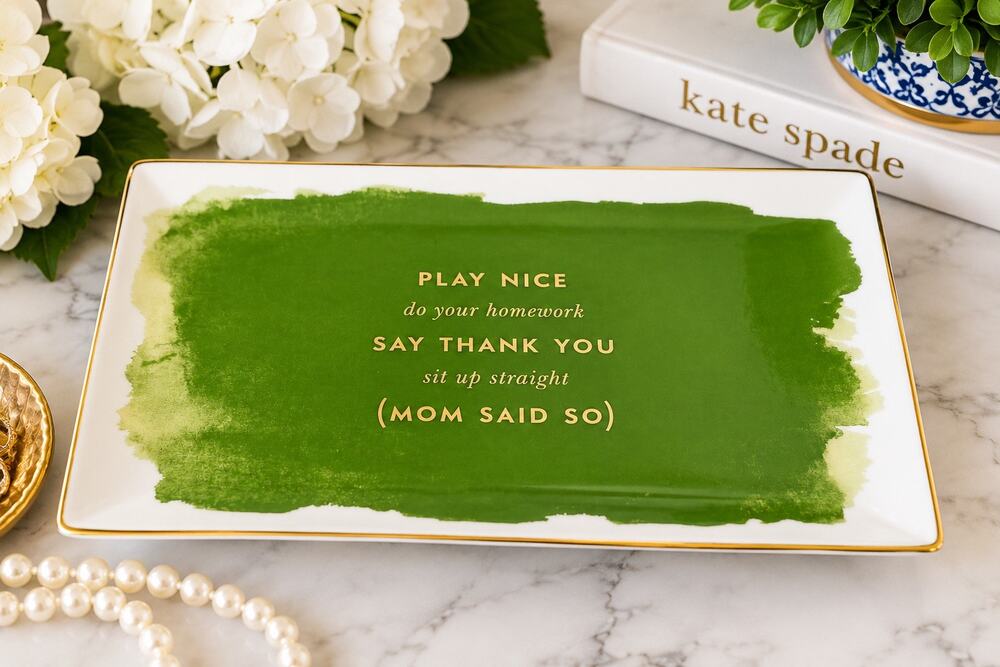 Kate Spade Lenox Posy Court Mom Said So Green Gold Rectangular Tray 11 inches